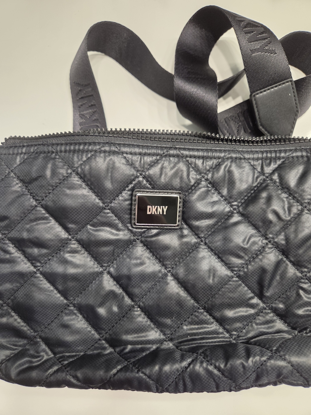 DKNY Black Quilted Shoulder Bag with Logo Plaque